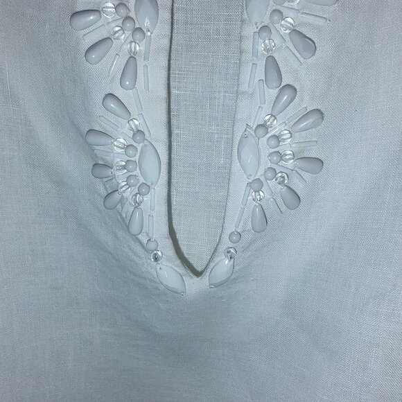 JONES NEW YORK SIGNATURE WOMAN LINEN TUNIC 3/4 SLV BEADED WHITE SIZE 3X - Picture 7 of 7